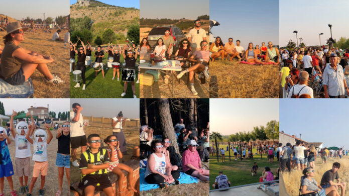 Personas disfrutando del eclipse total de Sol en Palencia