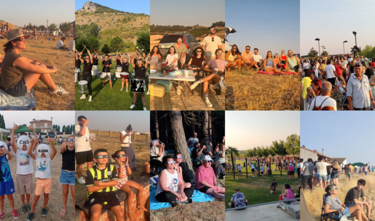 Personas disfrutando del eclipse total de Sol en Palencia