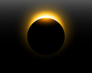 Eclipse solar total con corona visible alrededor de la luna.