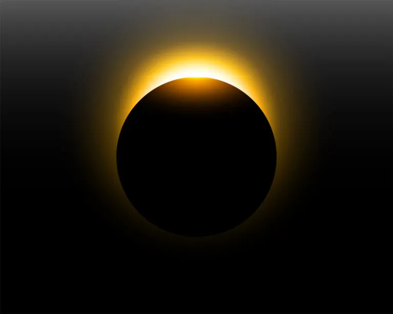 Eclipse solar total con corona visible alrededor de la luna.