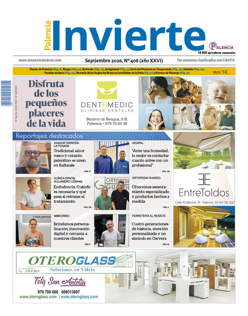 Portada del periódico Palencia Invierte de septiembre 2026 con anuncios y reportajes destacados.