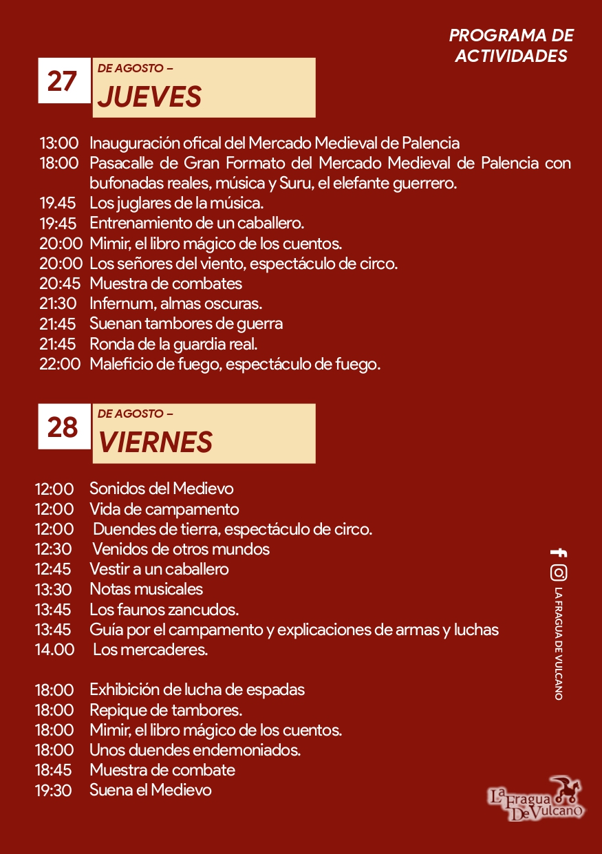 Programa de actividades del Mercado Medieval en Palencia