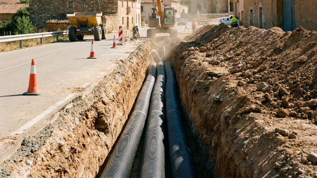 Obras de renovación del colector de saneamiento en Bárcena de Campos