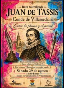 Cartel de la ruta teatralizada sobre Juan de Tassis en Villamediana