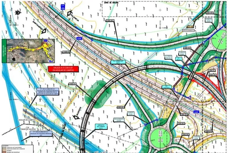 Mapa del enlace entre la A-73 y A-67 en Aguilar de Campoo