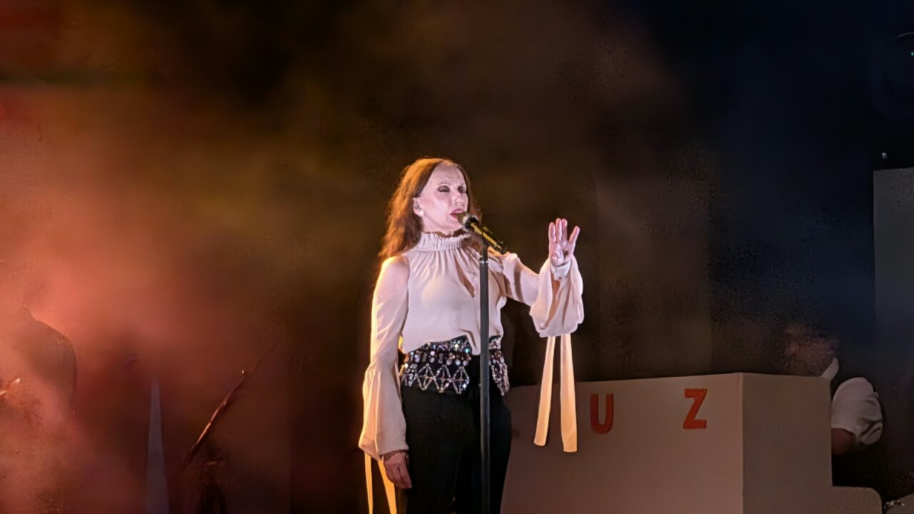 Luz Casal cantando en un concierto en Palencia