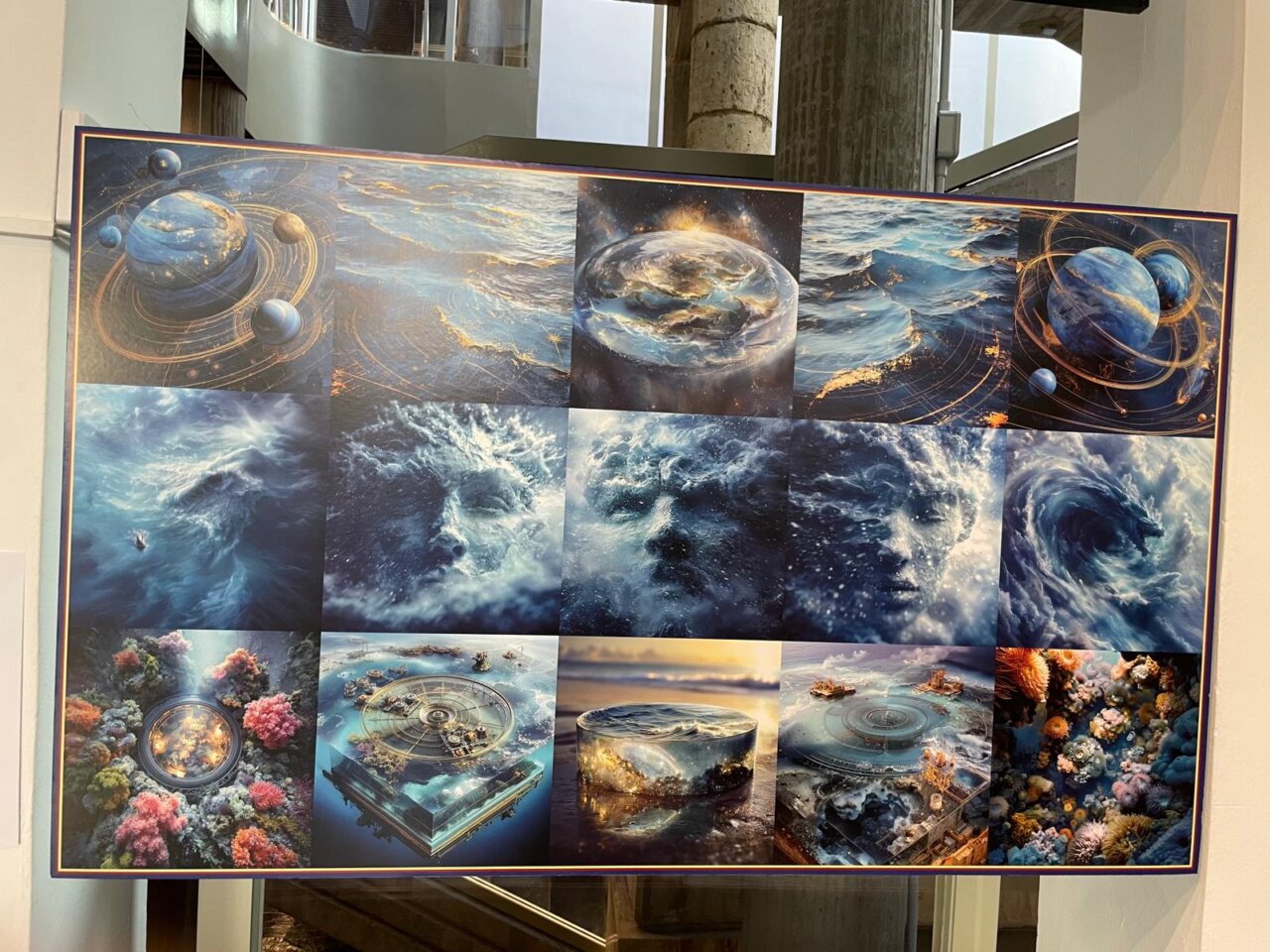 Mural de Marina Núñez en el museo de Palencia con temática oceánica.
