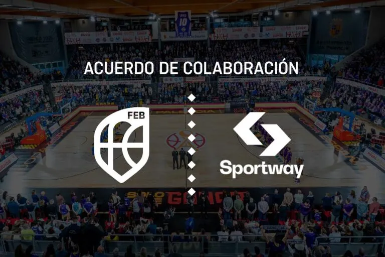 Imagen del acuerdo de colaboración entre FEB y Sportway en un partido de baloncesto