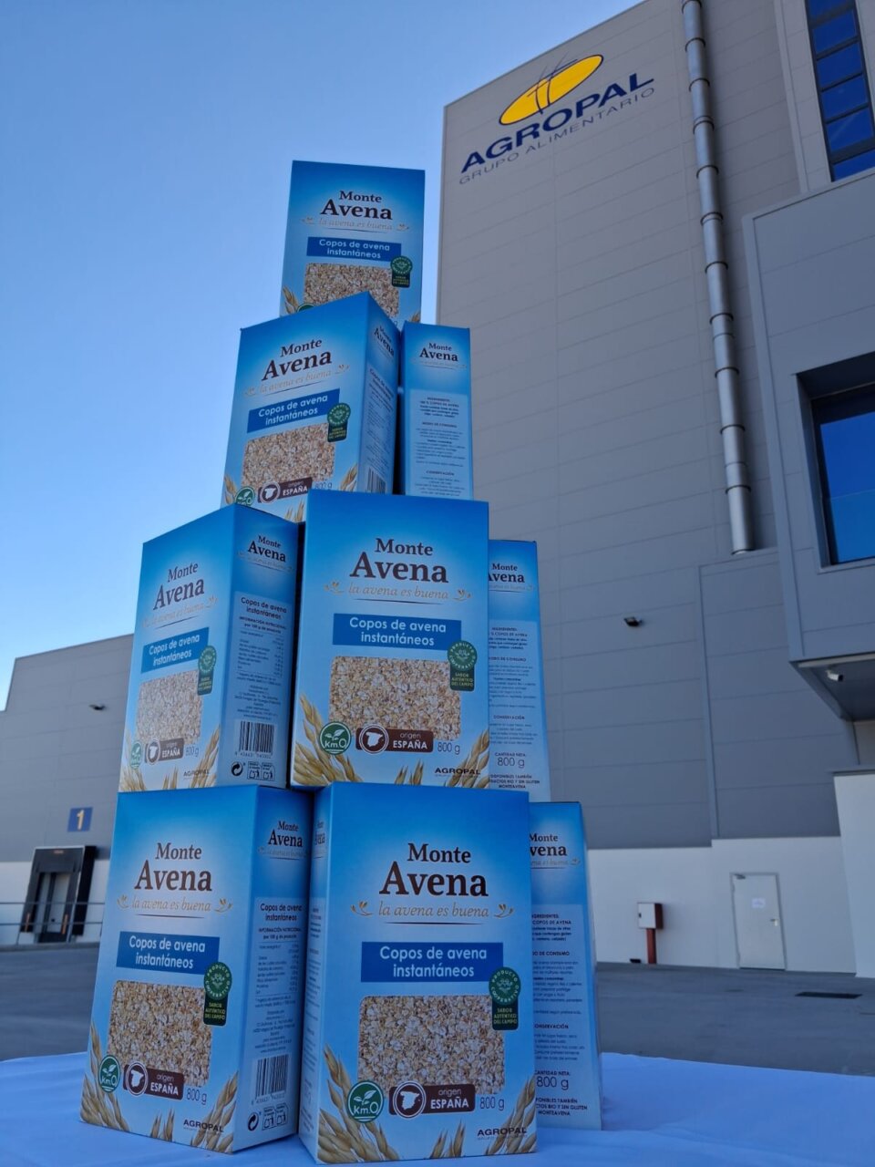 Cajas de copos de avena instantáneos de la marca Monte Avena en la planta de Agropal