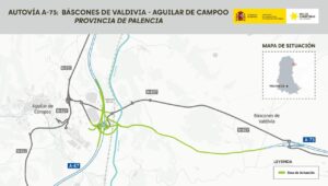 Mapa de la autovía A-73 entre Báscones de Valdivia y Aguilar de Campoo