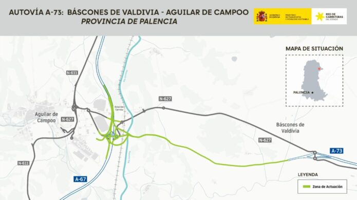 Mapa de la autovía A-73 entre Báscones de Valdivia y Aguilar de Campoo
