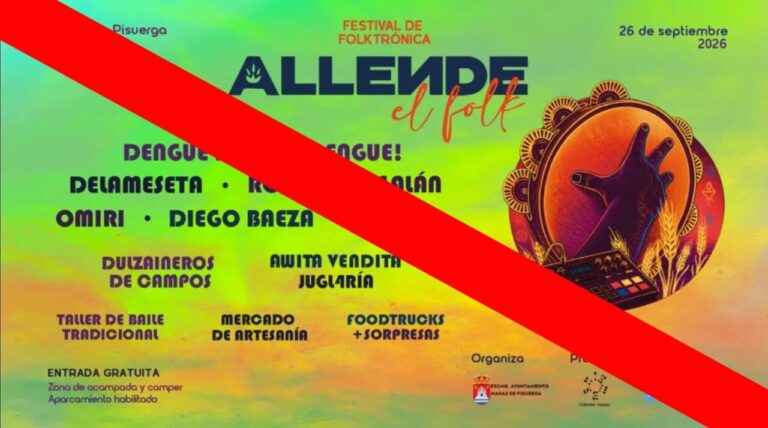 Cartel del festival Allende el Folk con la fecha de cancelación