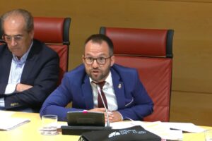 Cristian Delgado hablando en una comisión sobre políticas de repoblación