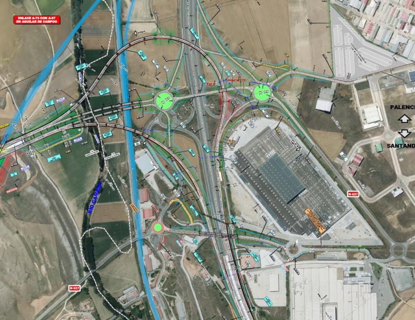 Mapa del enlace entre la A-73 y la A-67 en Aguilar de Campoo