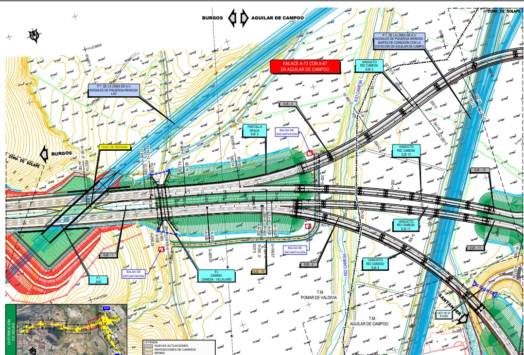 Mapa del enlace A-73 con A-67 en Aguilar de Campoo