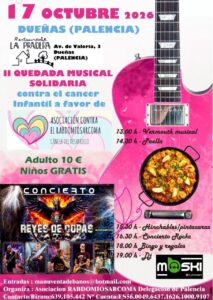 Cartel de la II Quedada Musical Solidaria contra el cáncer infantil en Dueñas