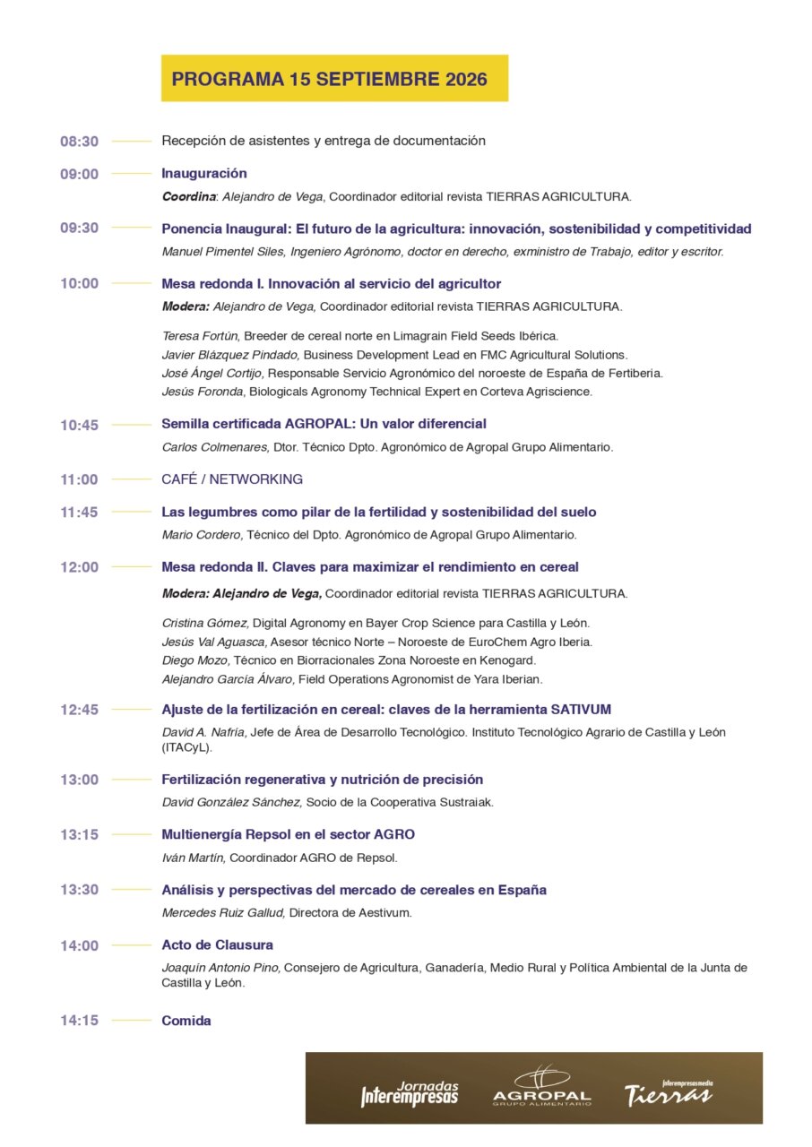 Programa del congreso sobre el futuro del cereal en Magaz de Pisuerga