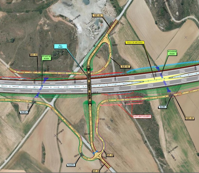 Plano del proyecto de la autovía en Aguilar de Campoo con viaductos y túneles