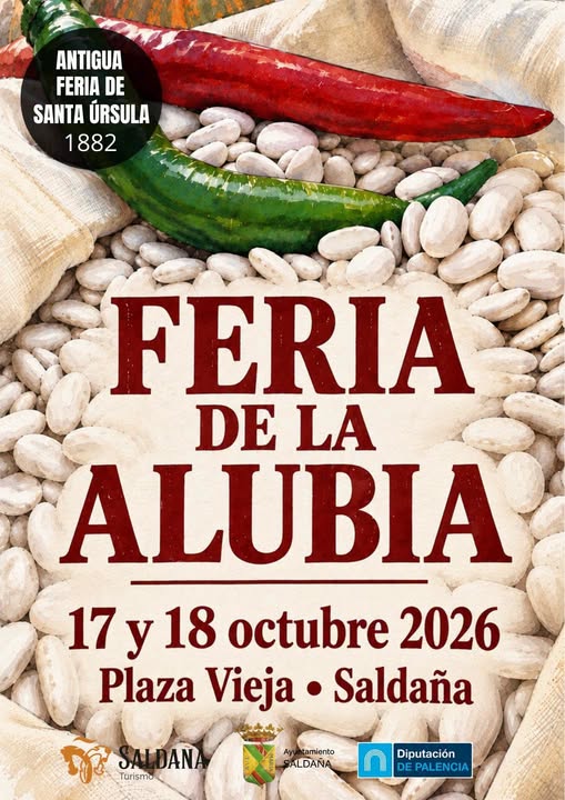 Cartel de la Feria de la Alubia en Saldaña con frijoles y chiles