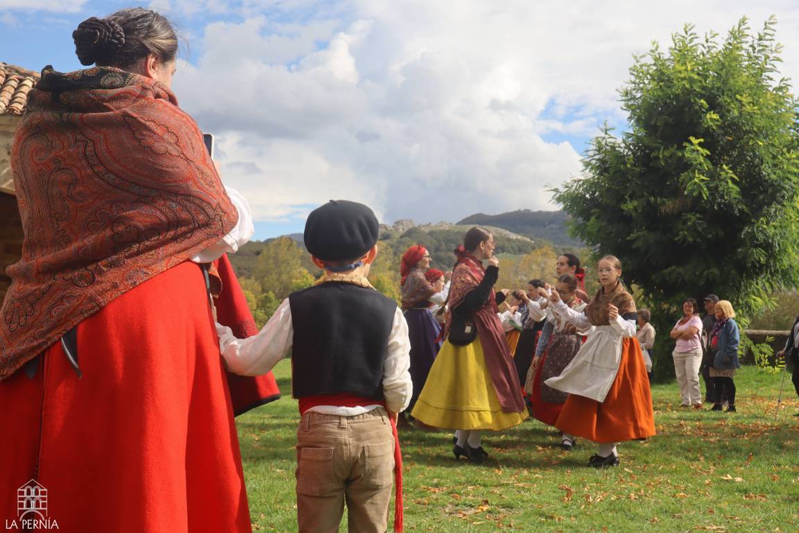 Un grupo de personas baila al aire libre con vestimenta tradicional ante varios espectadores.