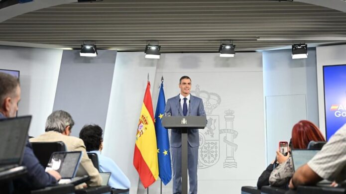 Pedro Sánchez durante la rueda de prensa sobre vivienda y decretos