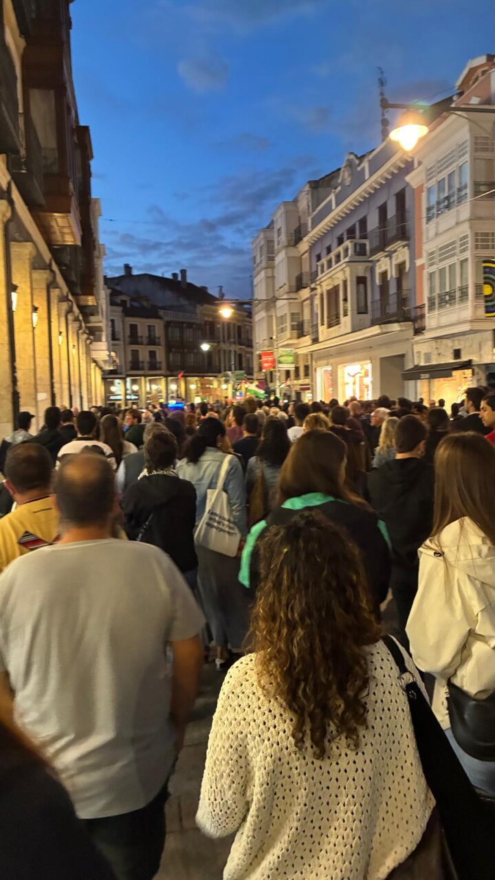 Grupo de personas manifestándose por el derecho a la vivienda en Palencia.