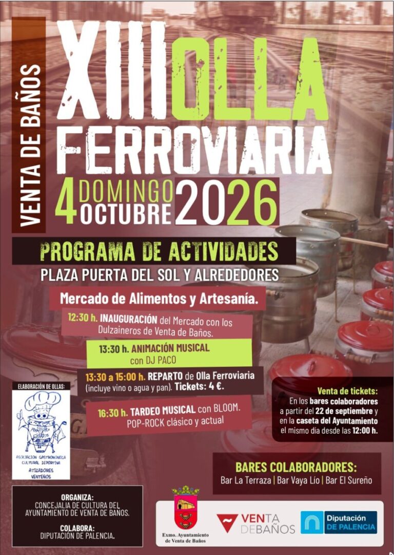 Cartel de la XIII Olla Ferroviaria en Venta de Baños con actividades y horarios