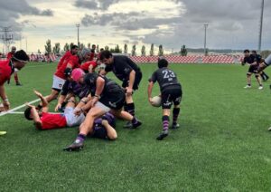 Jugadores del Silicius Palencia Rugby Club en un partido de rugby